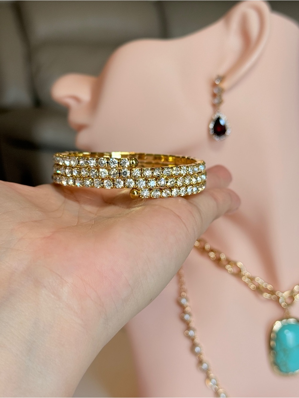 Gold Crystal Bracelet - Elegant Women's Jewelry - Picture 12 of 12